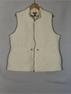 Chico’s Quilted Vest Women’s Size 3 XL Ivory Full Zip Adjustable Waist